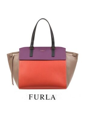 FURLA Dolce Vita Multi Block Color Leather Single Handle Luxury Shoulder Tote